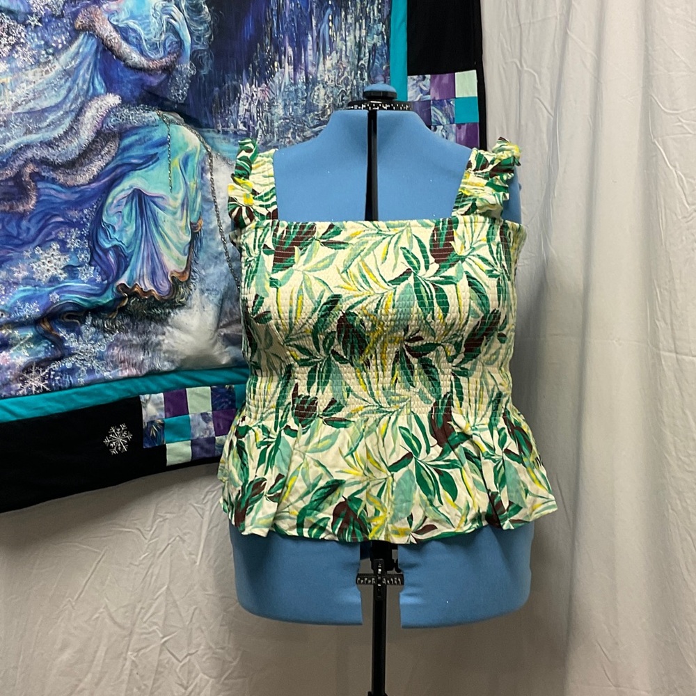Torrid Green Leaf Print Ruffle Blouse